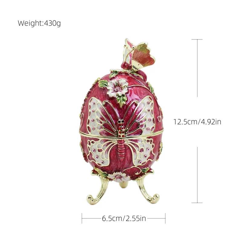 SHINNYGIFTS Schmetterlings-Osterei-Schmuckkästchen im Faberge-Ei-Stil mit Scharnier, Schmuckschatulle aus Metall für Heimdekoration, Ostergeschenke – Detail 1