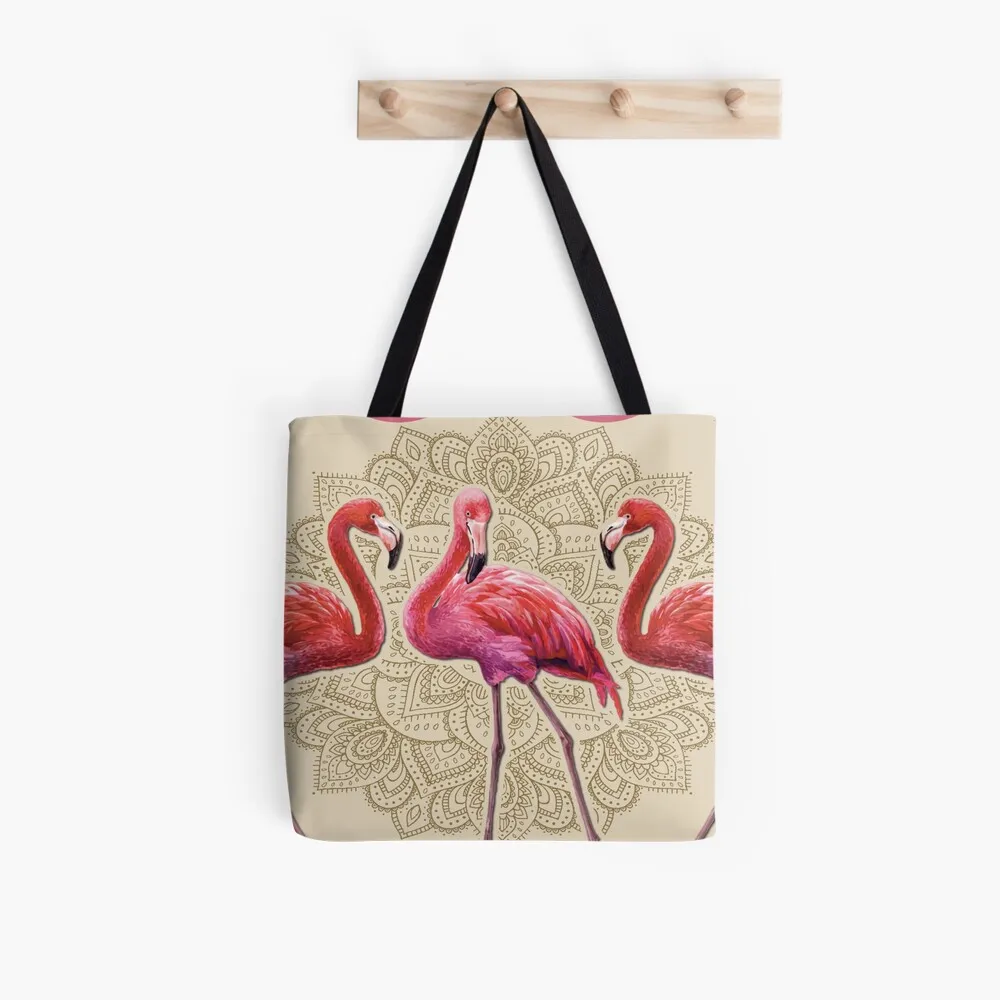 Women Shopper bag Flamingo Vintage Mandala Black Bag Harajuku Shopping Canvas Shopper Bag girl handbag Shoulder Lady Bag