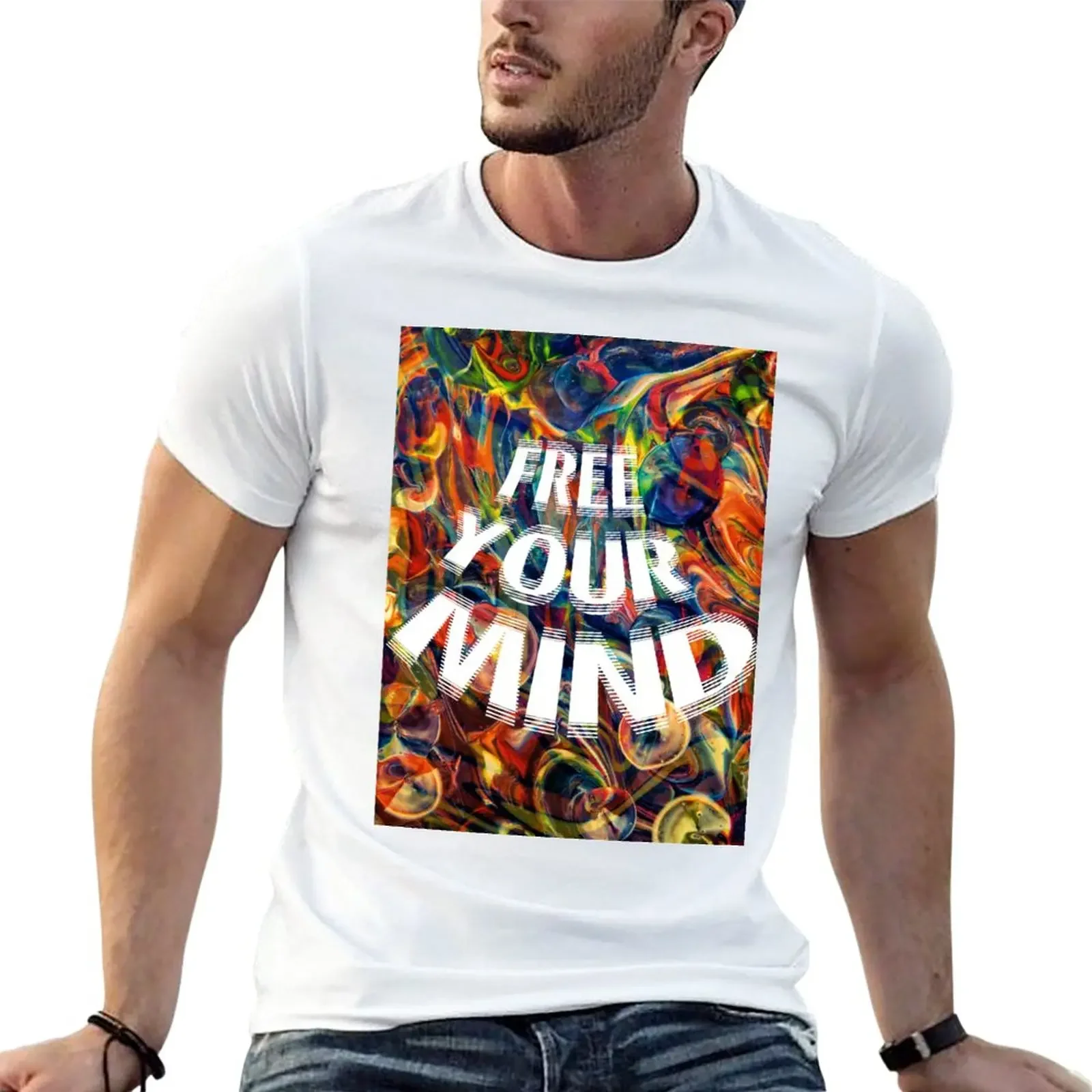 

Футболка в стиле Триппи с надписью Free Your Mind, Винтажная футболка с коротким рукавом, мужские тренировочные рубашки