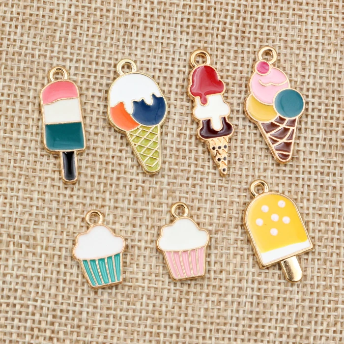10pcs Sommer Dessert Legierung Metall Tropfen Öl Eis Charms Anhänger Für DIY Armband Halskette Schmuck Finden