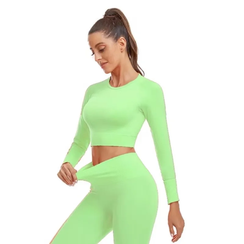Yoga Top Yoga Shirt Seamless Yoga Shirts Crop Top Long Sleeves Women Yoga Sports Fitness Gym Workout