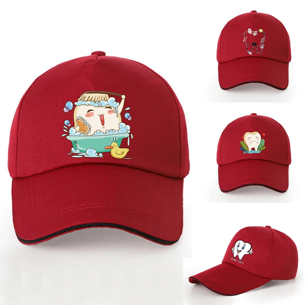 

Men Women Summer Baseball Cap Quick Drying Hats Unisex Teeth Print Sport Fishing Snapback Hip Hop Hat New Red Color Baseball Hat