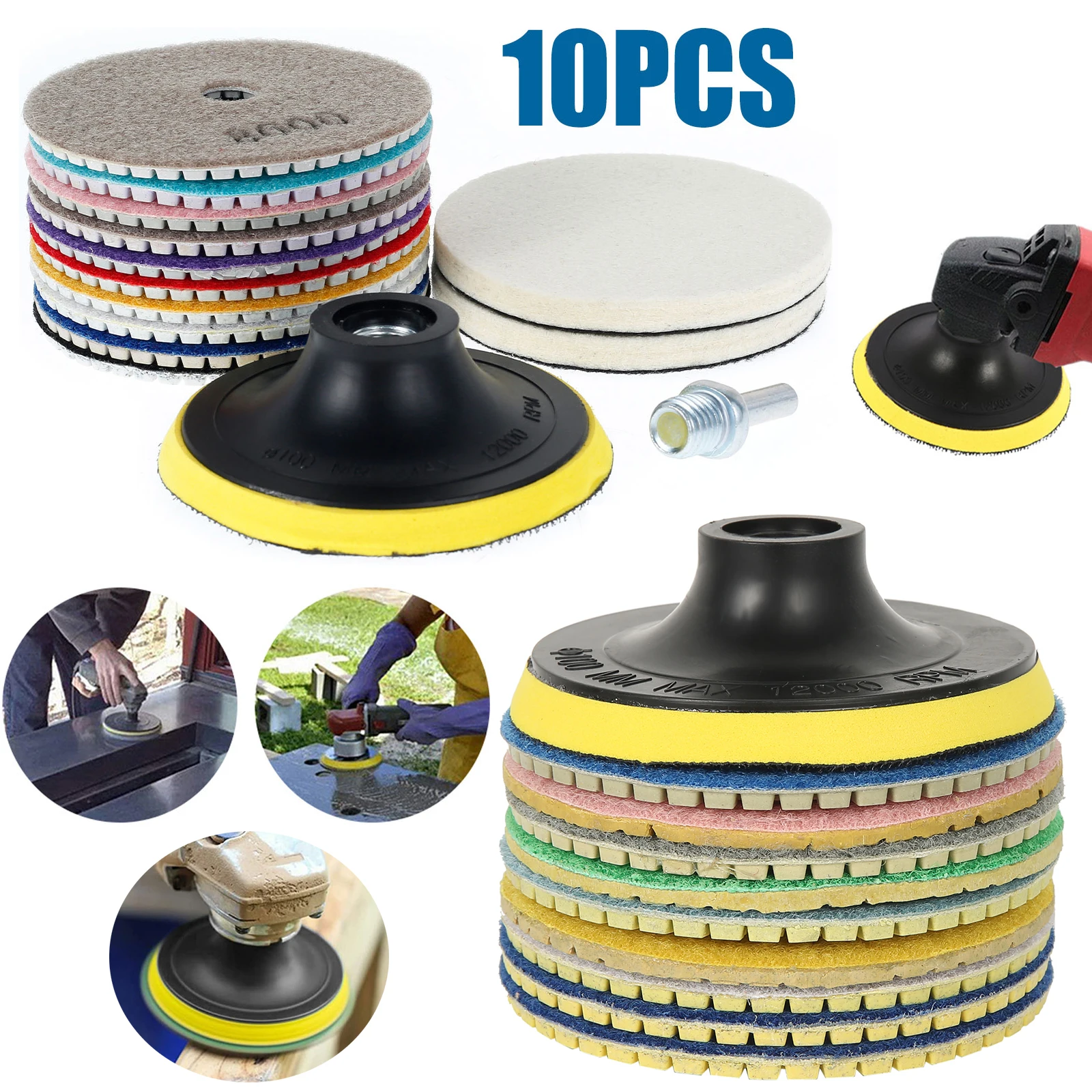 Kit 4 Peças CALIDAKA - Almofadas Diamante Polimento Manual Para Vidro, Mármore E Granito