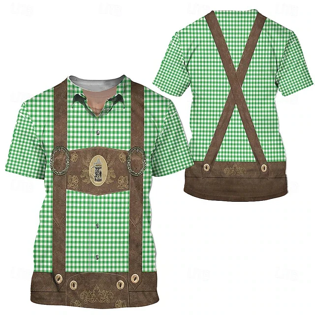 Oktoberfest Bier-Muster Herren-T-Shirt, lockeres Kurzarm-T-Shirt, Fake Sling 3D-gedruckte T-Shirts, Fake Farm Work Unisex-T-Shirt