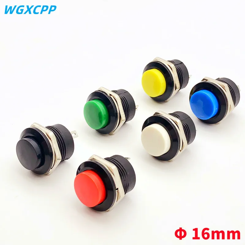 1/6PCS,R13-507,Momentary,2 Pin,Mini Round Push Button Switch,Self-Reset,Electrical Equipment,16MM Panel Hole,3A 250VAC/6A 125VAC