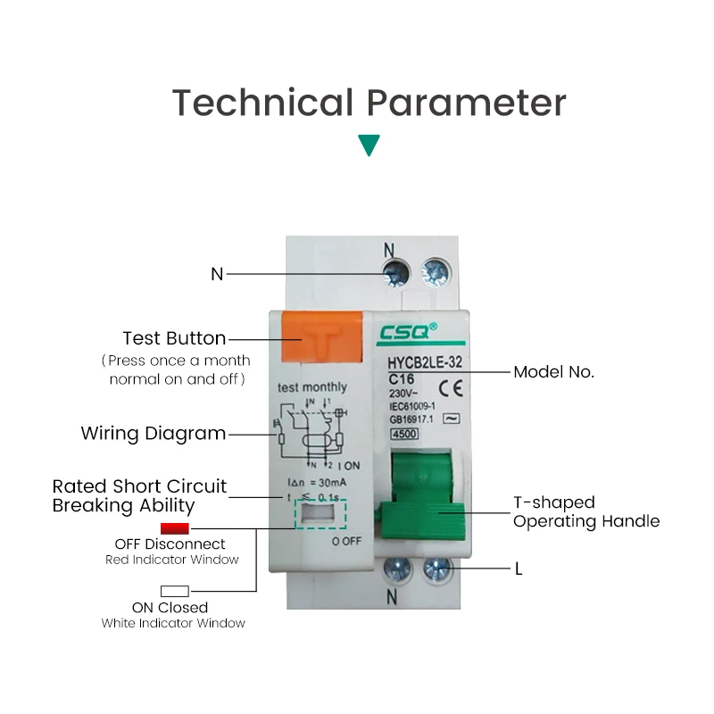 Circuit Breaker DZ30LE DZ47LE EPNL DPNL 230V 1P+N Residual Current Circuit Breaker With Over And Short Current Leakage Protection RCBO MCB 6-63A