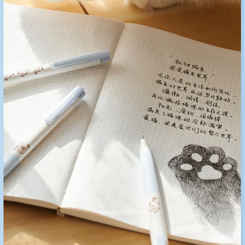 KACO Kawaii Cat Panda Gel Ink Pen, Non-Smudge Quick Dry Signature Pens Set, Cute Cuddly Slack Cat Exam Writing Supplies Gadgets 6