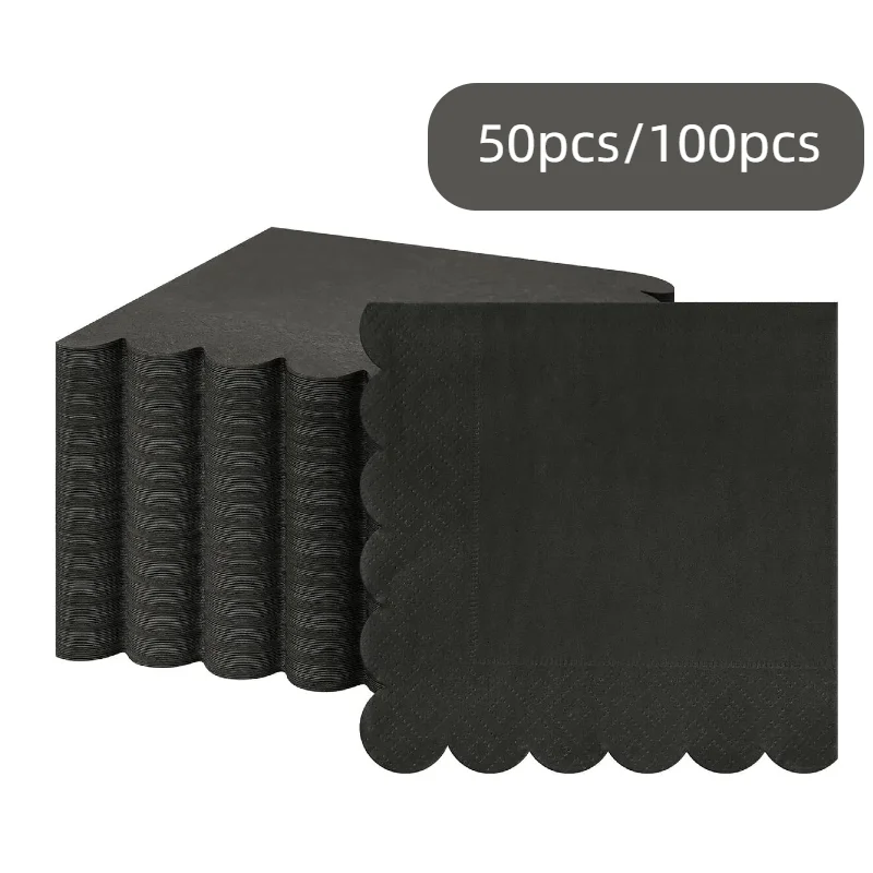 Black Scalloped Napkins 2-Ply Cocktail Napkins Disposable for Birthday Wedding Dinner Party Supplies 5x5 Inch 50-100Pcs paper napkins disposable paper napkins
