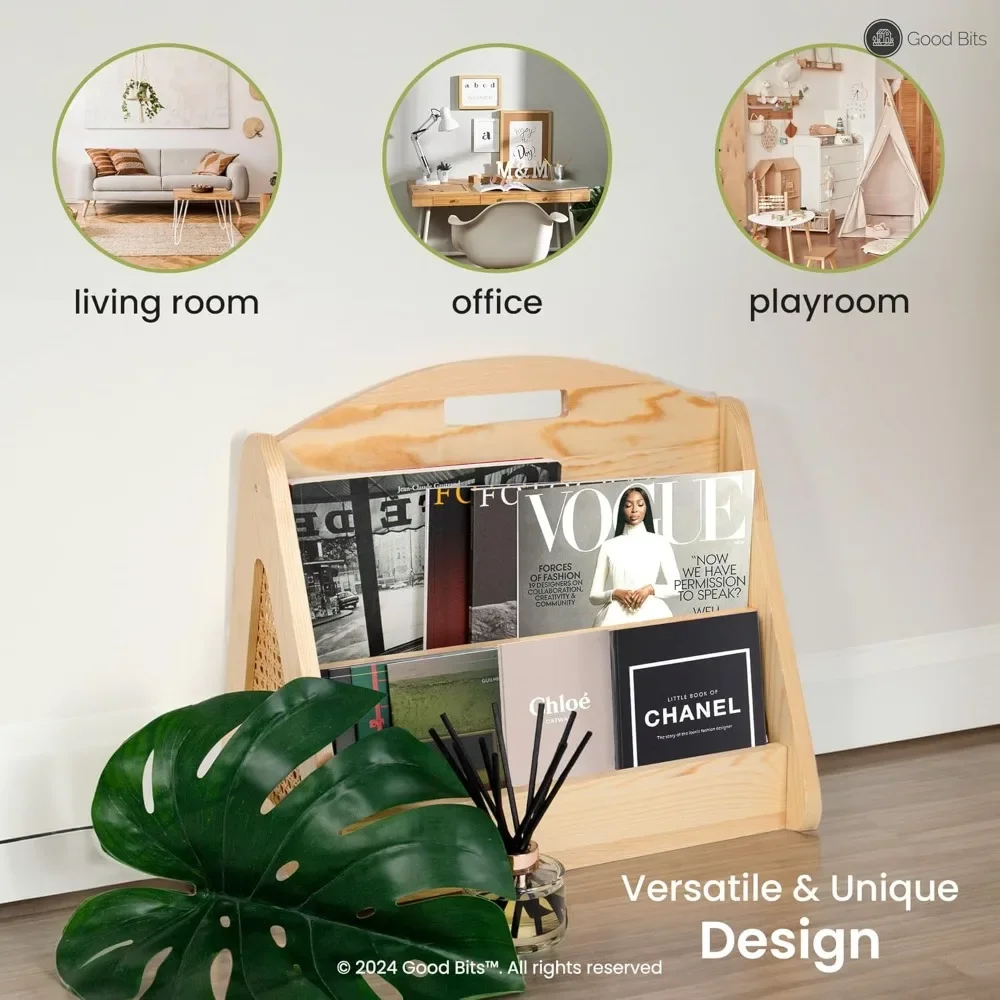 Double-Sided Montessori Bookshelf for Kids, Rattan Book Shelf for Kids Rooms, Nursery Book Shelves, Toddler Bookshelf 3