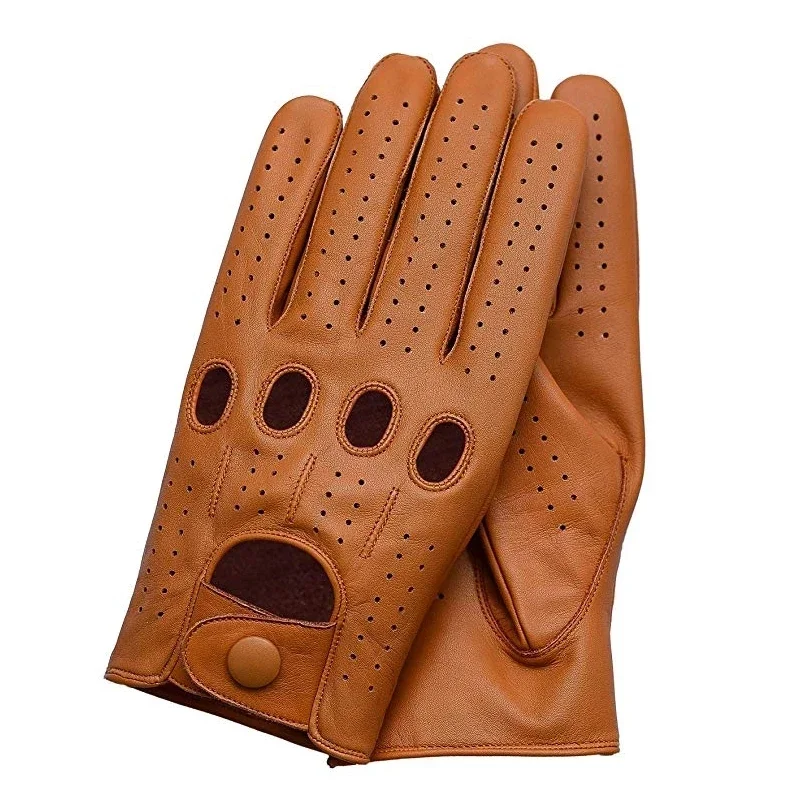 Fashion Mens Goatskin Leather Gloves Full Finger Breathable Non Unlined Slip Driving Gloves New Male Mitten