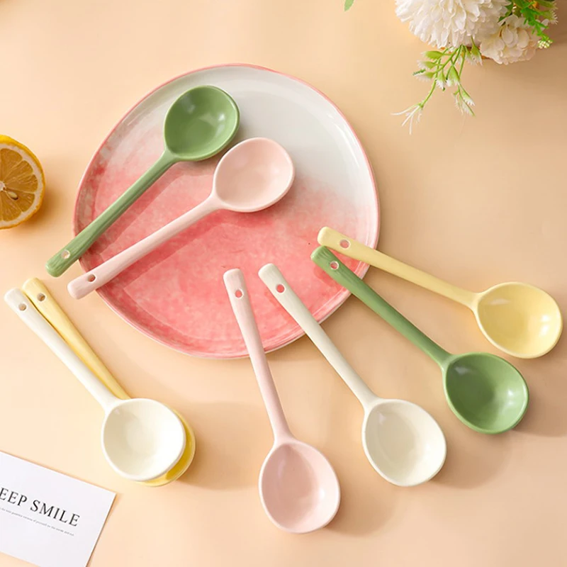Cream-style Household Ceramic Long-handled Spoon Kitchen Tableware Decoration