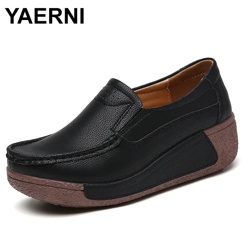 

2023 Trend Spring New Leather Sneakerswith Platform Fashion Thick Bottom Slip on Shoes Women's Casual Wedge Shoe Spring