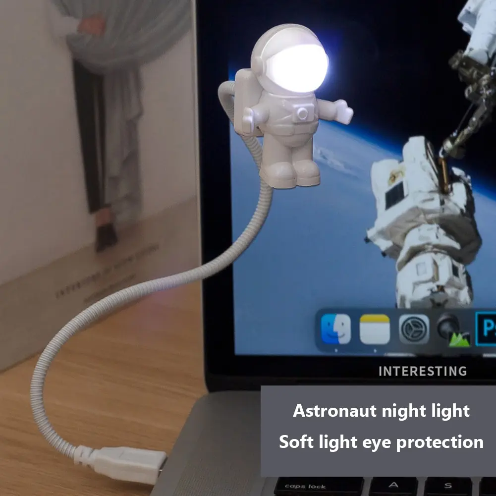휴대용 USB 전원 야간 조명, 흰색 우주 비행사 모양 독서 책상 램프, DC 5V LED 조명, 컴퓨터 노트북 PC 조명 공간