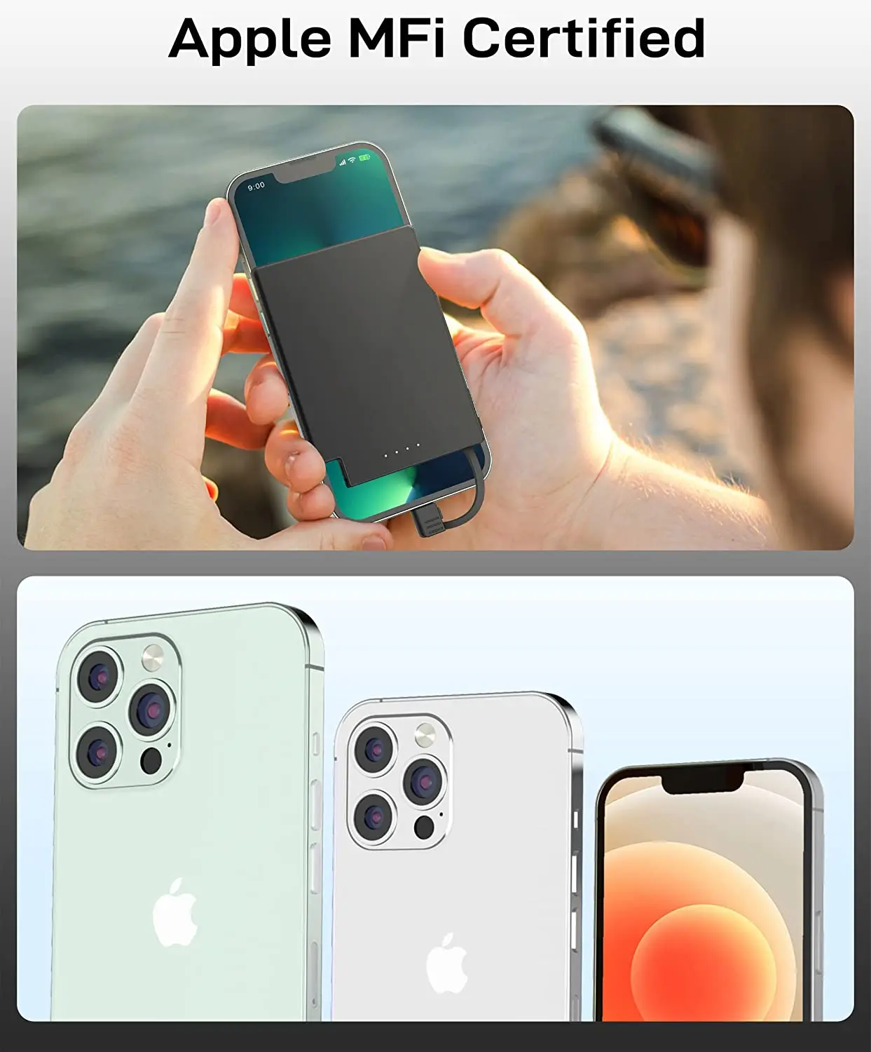 TNTOR Mini Power Bank Slim 3500 mAh Power Bank Fast Charging Battery Built-in Cable for Xiaomi iPhone 15 14 13 Huawei Samsung