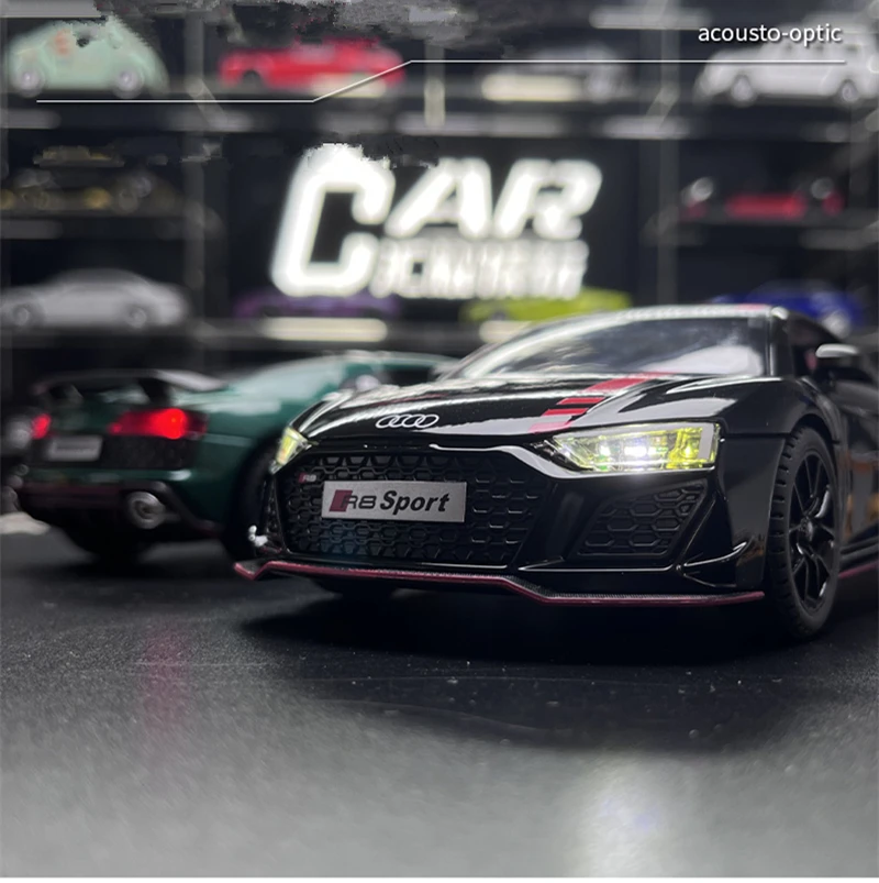 1:24 R8 V10 Plus Alloy Performance Sports Car Model Diecast Metal Toy Racing Car Model High Simulation Sound and Light Kids Gift