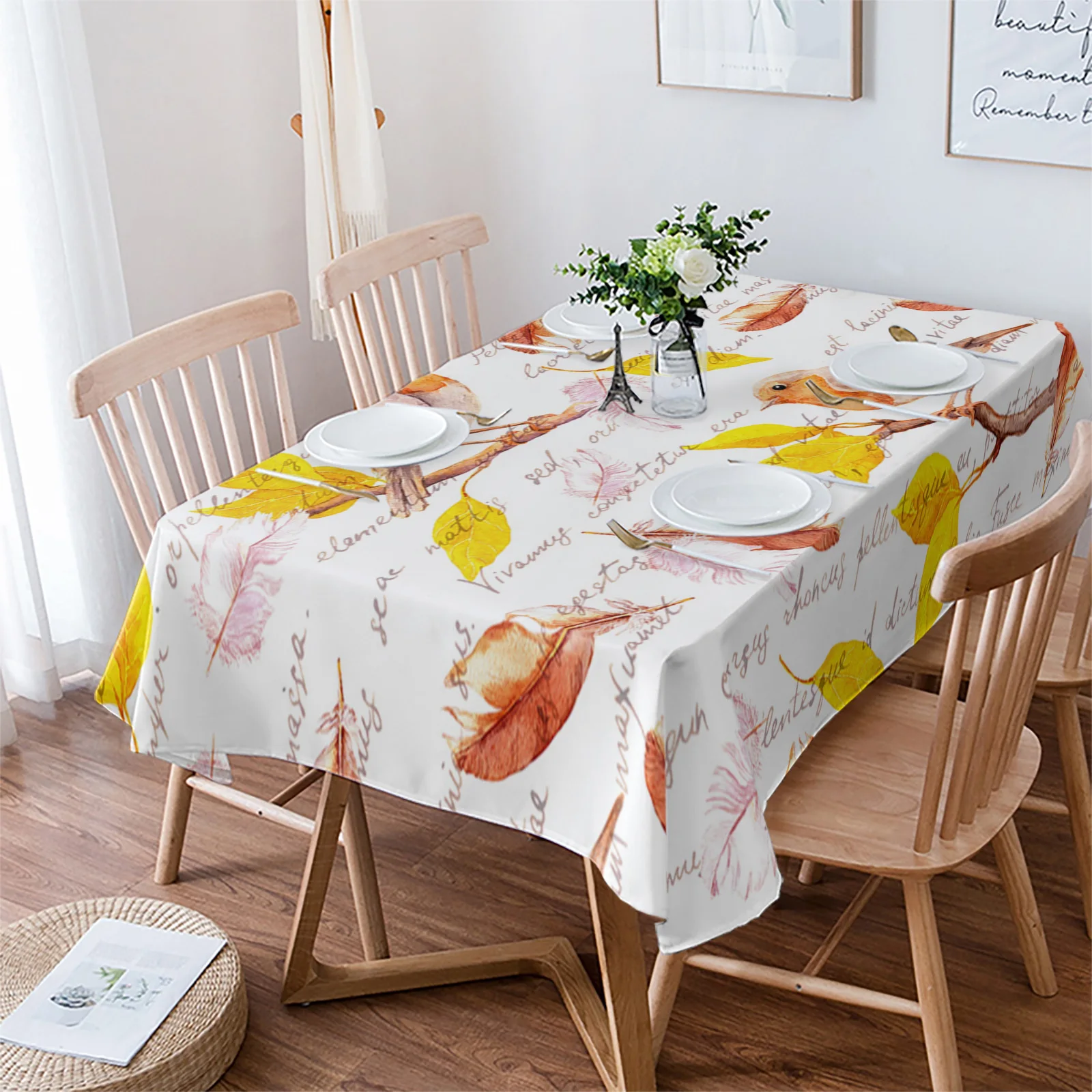 

Autumn Leaf Bird Tablecloth Waterproof Dining Table Wedding Party Rectangular Round Tablecloth Home Textile Kitchen Decoration
