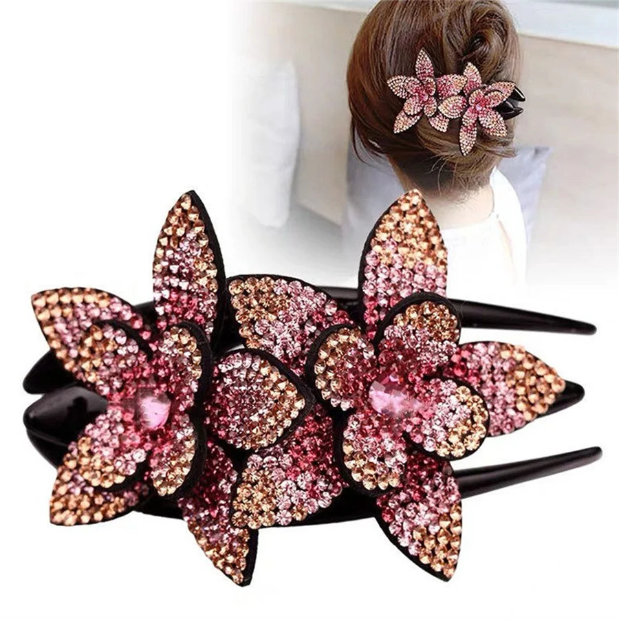 New Fashion grace Rhinestone Flower Leaf Duckbill Hair Claws Retro Hair Clips Accessories For Women Shinning Ponytail Headwear retro decor inclined dip pen convenient unique grace elegant calligraphy painting signature dipping