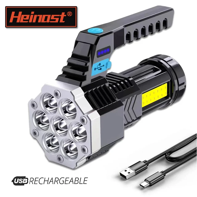 Portable 7 LED FlashLight COB Side Lights USB Rechargeable 4 Modes Torch With Power Display Outdoor Waterproof Emergency Lamp