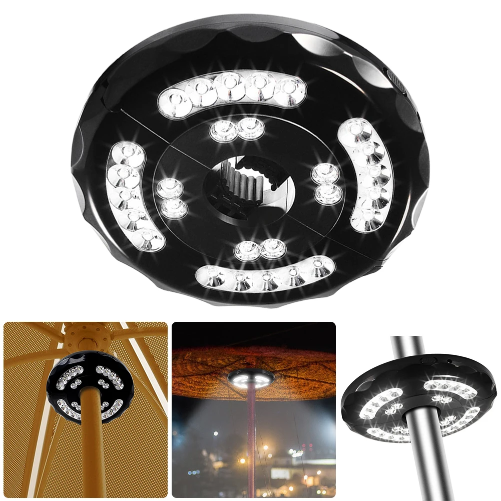 28LED Patio Umbrella Light with Auto-Adjustable Clamp Camping Tent Lamp USB Charging for Outdoor Garden