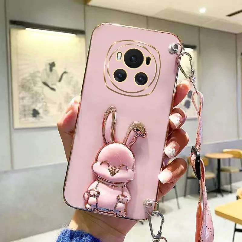 Elegant Crossbody Rabbit Bracket Plating Silicone Case