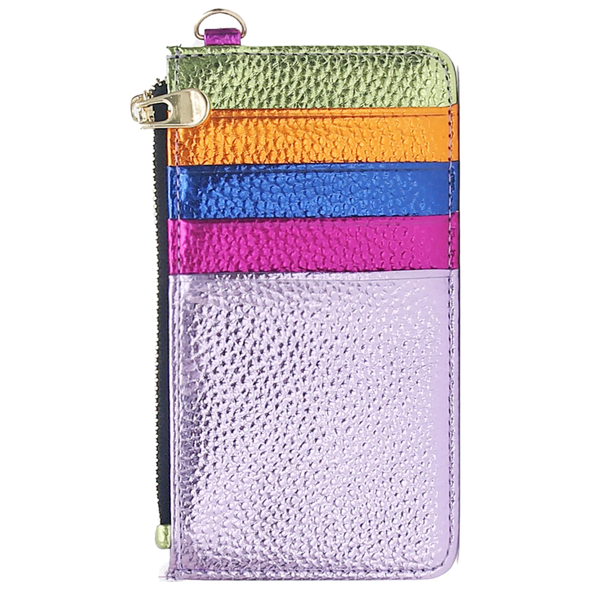 Metallic Rainbow Stripes Small Square Crossbody Bag - PU Vegan Leather with Magnet Flap & Metal Chain