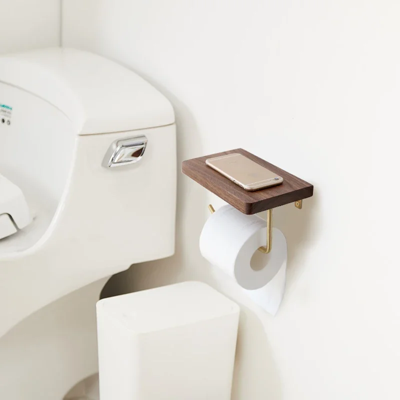Solid Wood Paper Towel Holder Restroom Punch-free Wall Mounted Tissue Holder Bathroom Accessories Toilet Paper Stand