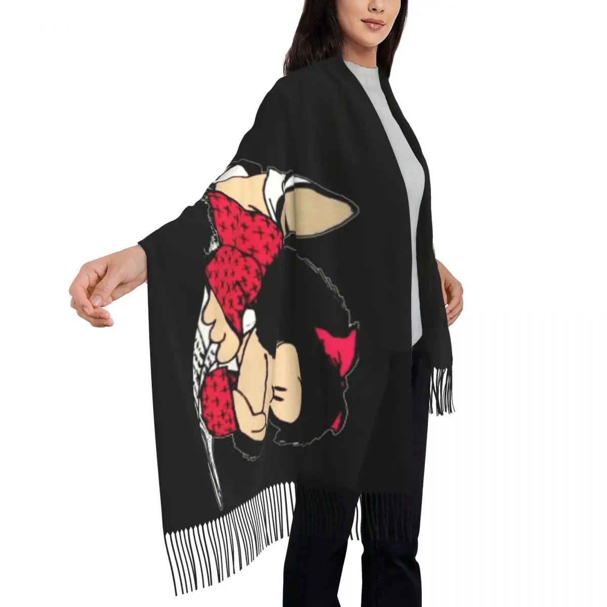Winter Accessories Ladies Long Mafalda Scarves Soft Warm Tassel Shawl Wraps Argentine Cartoon Quino Comic