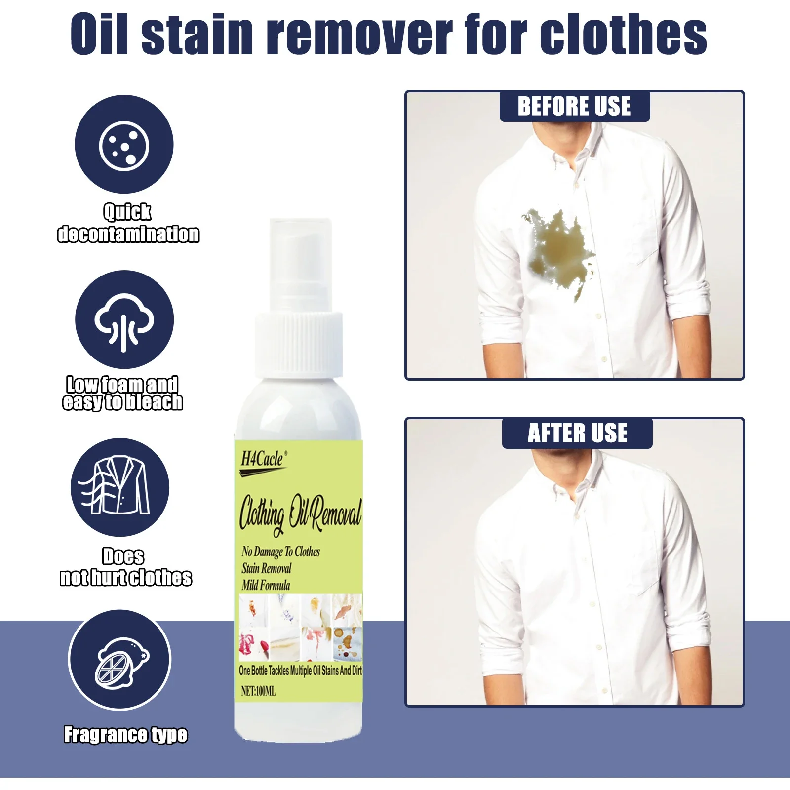 Clothes Oil Stain Remover Dust Cleaner Stain Cleaning Spray Remover Effective Oil Removal For Fabric Cloth