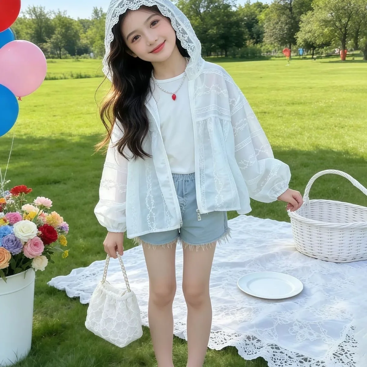 Girls Summer Lightweight Breathable UV Protection Outerwear Children's Clothing Anti-Uv Coat for Middle And Large Children - 4
