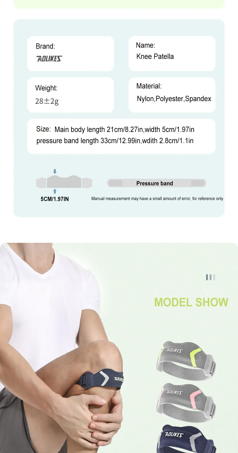 AOLIKES 1PC Patella Kniegurt, verstellbare Kniebandage Patellaseesenstabilisator Stützband zur Linderung von Knieschmerzen, Pullover Knie – Detail 7