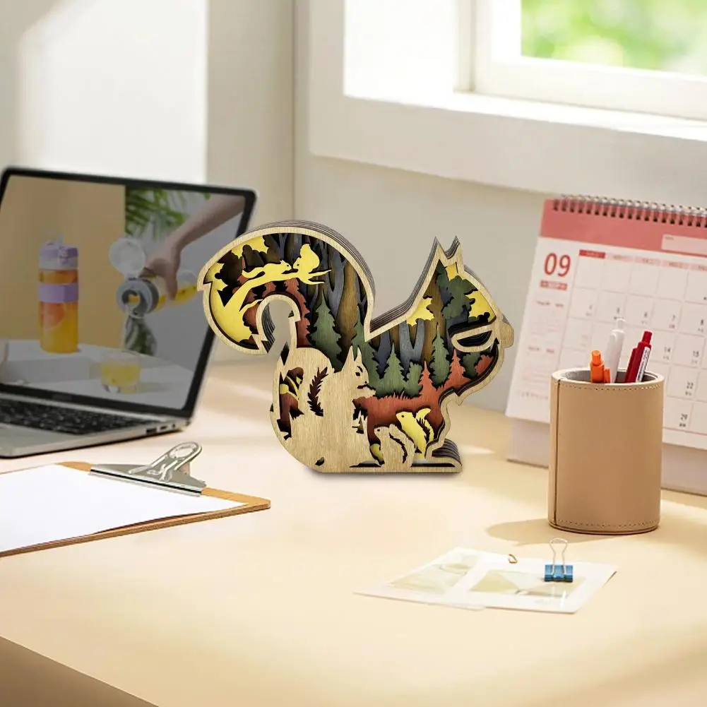 

Wood Squirrel Decoration Squirrel Ornament Exquisite 3d Wooden Squirrel Sculpture Durable Art Crafts for Home Decoration Desktop