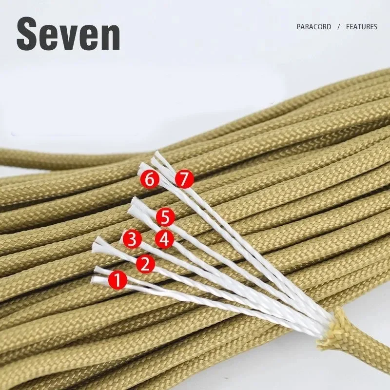 Braided Paracord 10/20m 7-core Military Nylon Braided Parachute Rope 550LB Suitable for DIY Outdoor Survival Adventure Camping Climbing Fishing paracord rope