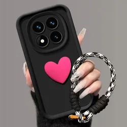 Shockproof Silicone Phone Case with Lanyard for Redmi 15 5G (169) (Black Rose)