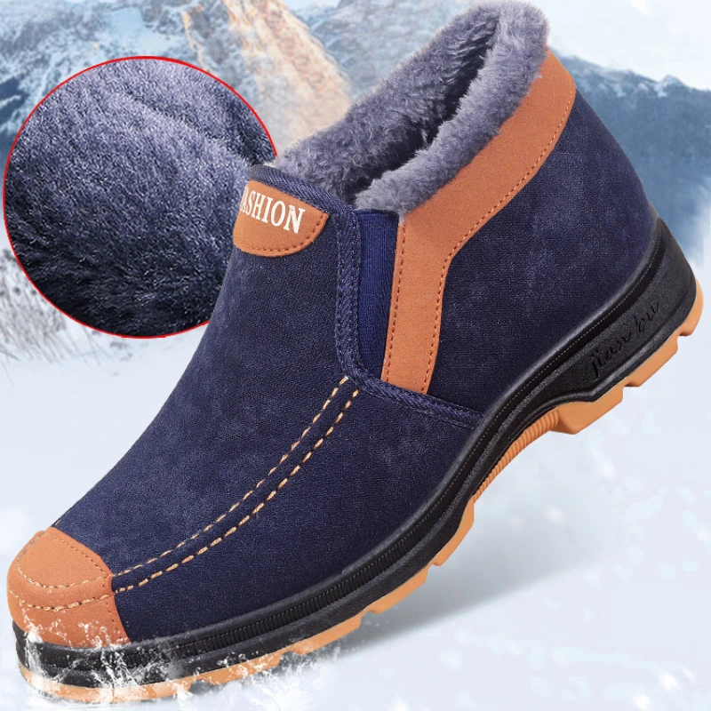 

Men's Cotton Shoes Winter Fashion Slip on Snow Boots Comfortable Plush Warm Ankle Botas Outdoor Winter Sneakers Zapatos Hombre