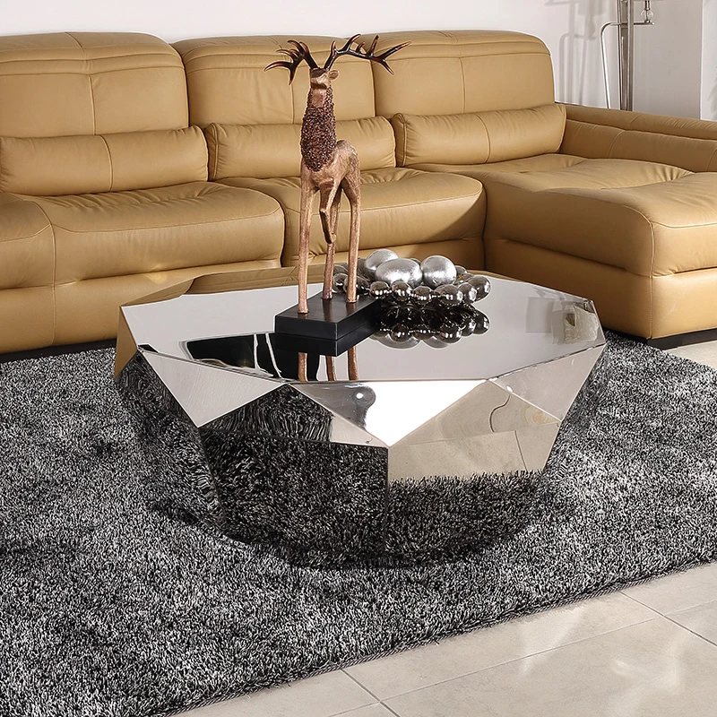 Modern Living Room Furniture Luxury Gold/silver Stainless Steel Coffee Table Mirrored Creative Diamond Shape Coffee Table Design