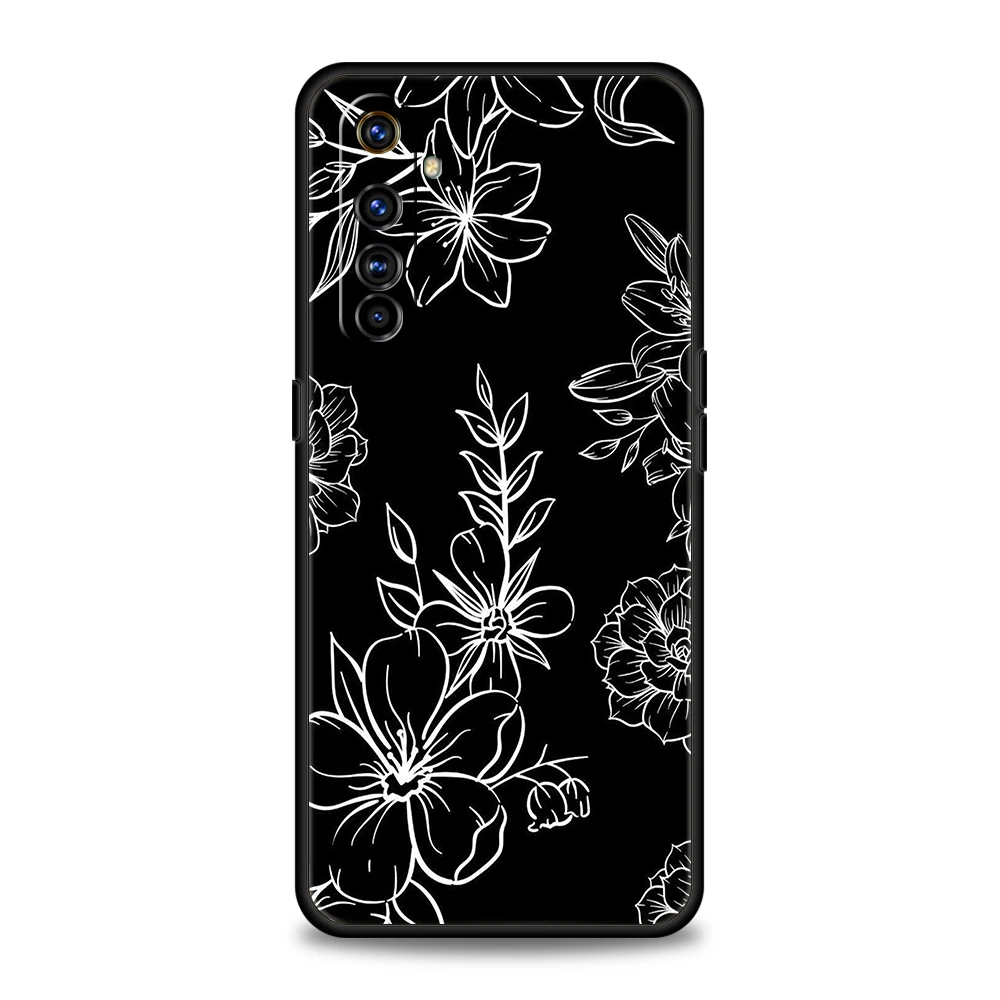 Elegant Black Flower Shockproof Silicone Phone Case - Stylish Protective Cover