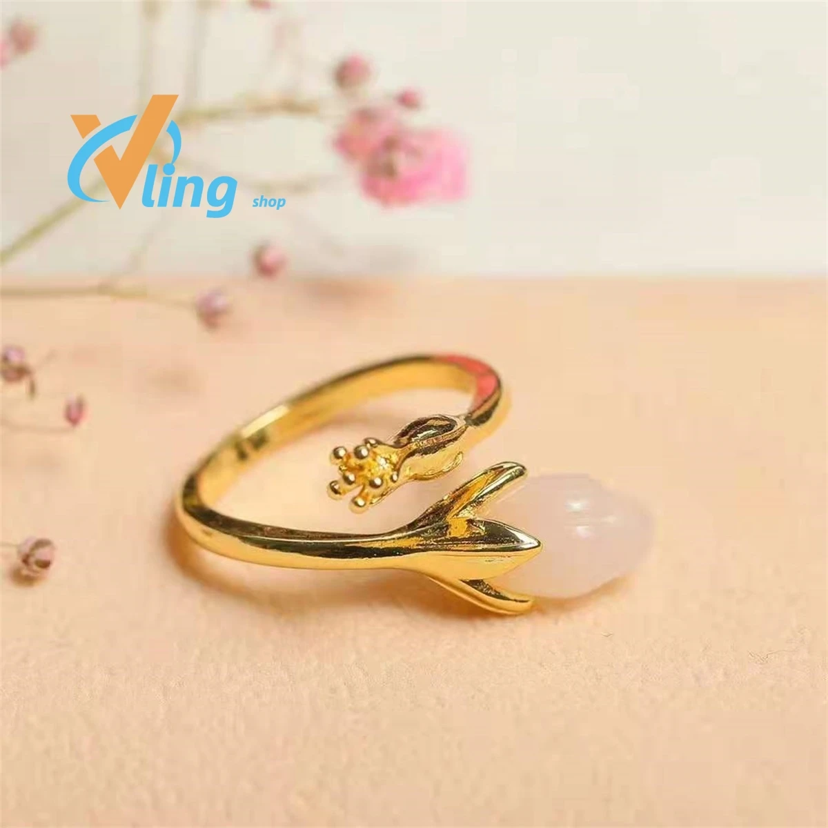 Wholesale Inlaid Gold Wire Jade Orchid Set Of Rings Necklace Earrings Charm RetroThree Piece Set Of Antique JewelryFashion Gift