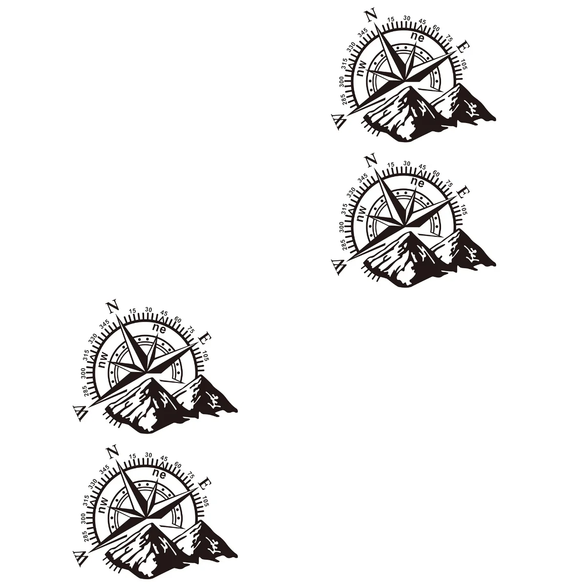 

4 Pcs Applique Mountain Compass Sticker Fjbiden Stickers for Car Navigation Pvc