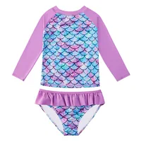 European And American Style Girls Long Sleeves Split Bathing Suit 3-9Years Kids Bikini Mermaids 3D Print Sunscreen Swimsuits 6