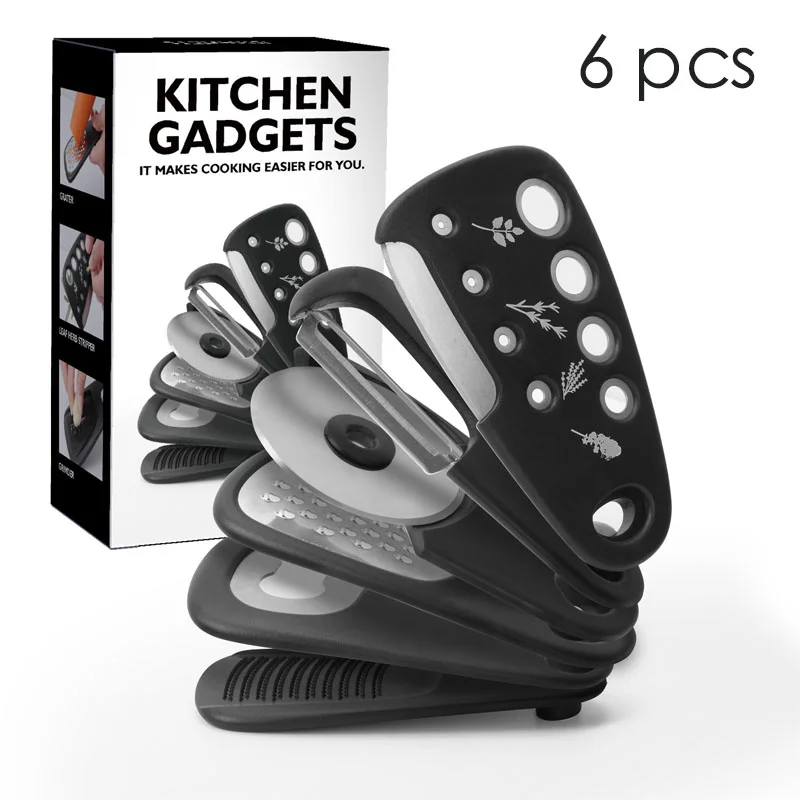 

Stackable Kitchen Practical Gadgets 6-piece Melon Shaving Vanilla Cutting Garlic Grinding Can Opener Cheese Shaving Pizza Knife
