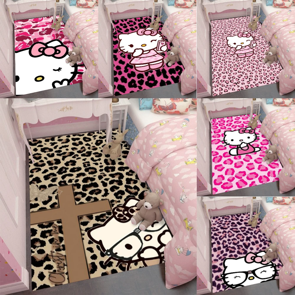 MINISO mode rouge léopard Hello Kitty tapis pour salon chevet tapis de sol filles chambre décor loisirs tapis tapis cadeau - AliExpress
