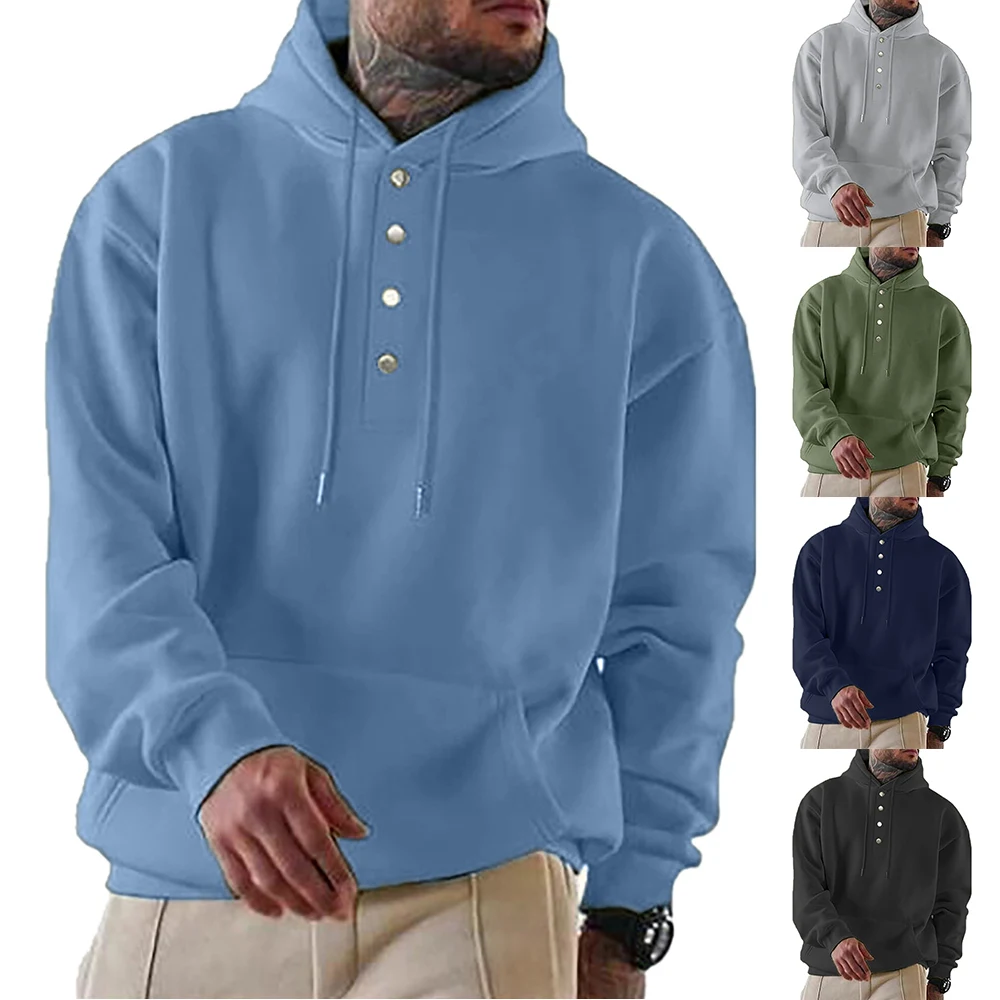 

2023 Winter Autumn Thicken Pullover For Men Oversized Warm Tops Sweater Sweatshirt Hoodies With Button Fashion Simple clothing