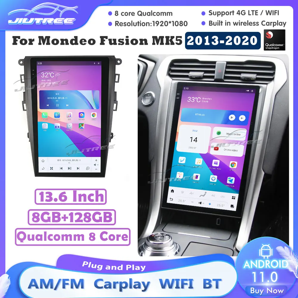 

13.6 inch Qualcomm Android11 For Mondeo Fusion MK5 2013-2020 car radio multimedia player Tesla screen AUTO audio Tape Recorder