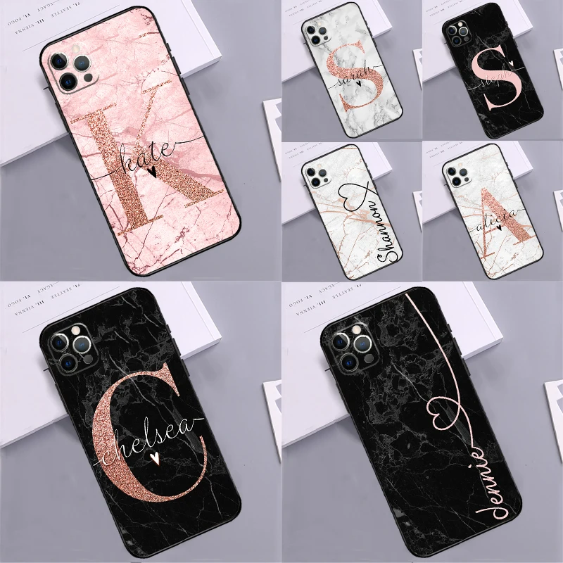 Nome Iniziali Glitter Custom Rose Gold Case Per Iphone 15 12 13 11 14 Pro Max X Xs Max Xr Se 2022 8 7 14 Plus Cover Posteriore Shell