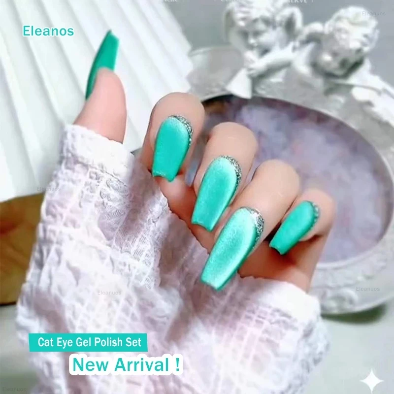 Eleanuos 13ml 고양이 눈 매니큐어 세트 8 색 바다 엘프 자석 하이브리드 광택 여름 자기 래커 네일 아트 UV 젤 광택 키트