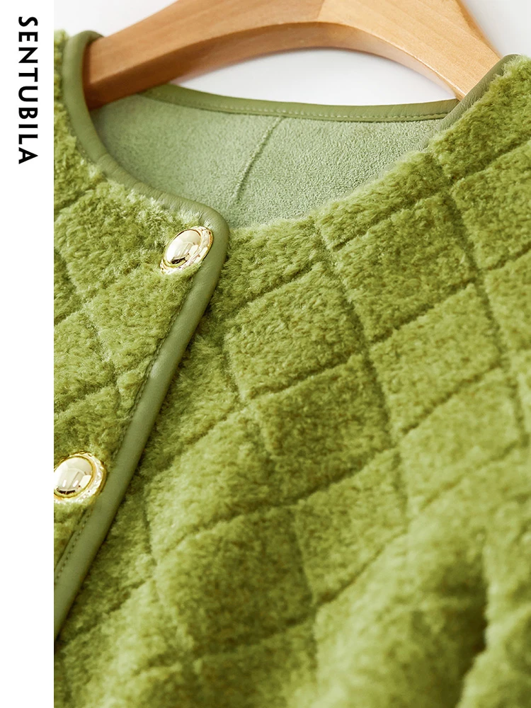 SENTUBILA Vintage Faux Fur Coats Women Autumn Winter Argyle Pattern Short Warm Korean Jackets Ladies 2023 Outerwear W34P50139