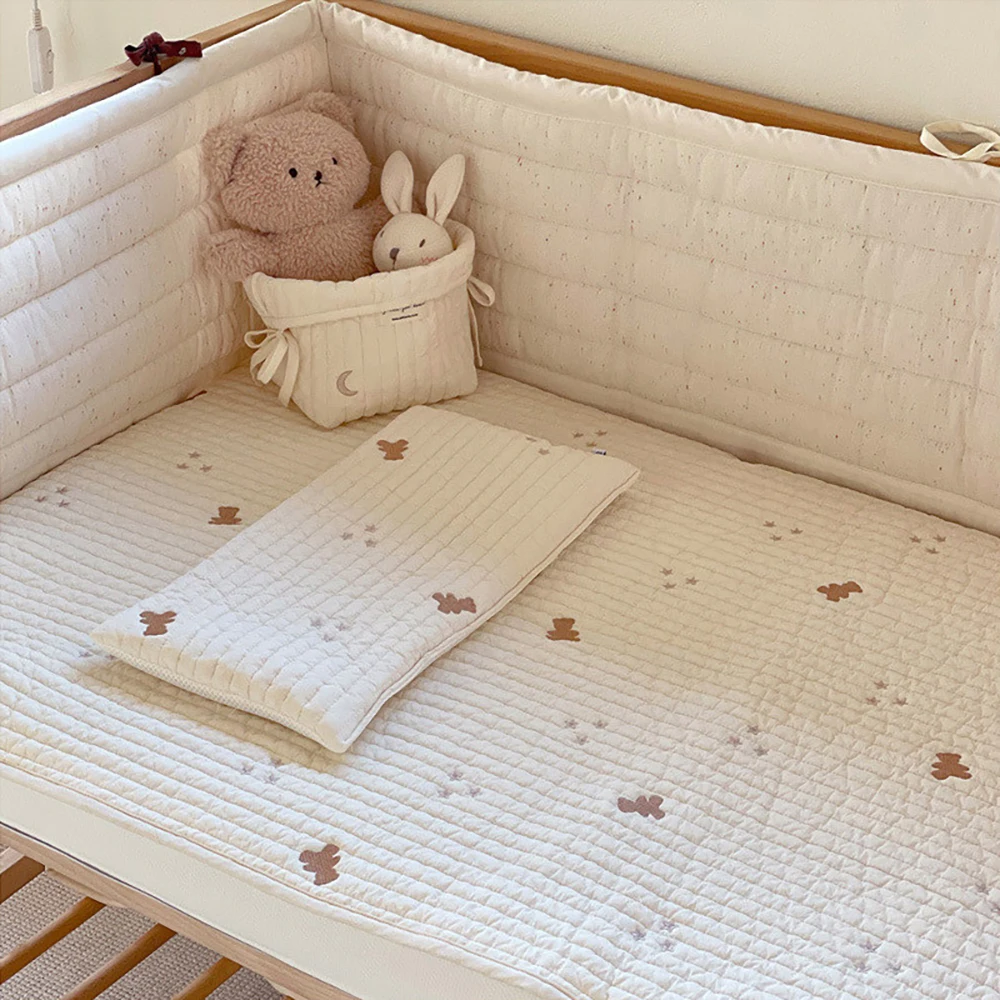 Baby Pillow Newborn Flat Pillow Cartoon Squirrel Cute Bear Embroidered Quilted Cotton Cushion 20*40Cm Infant Head Protection