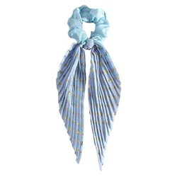 Elegant Handmade Creased Hair Scrunchie with Retro Ribbons - Stylish Hair Accessory (Blue - c)
