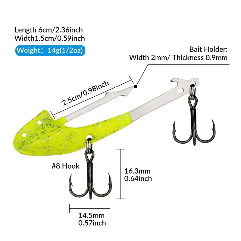 2.5 CM Bait Holder Double Sharp Triple Hooks Soft Lure Base for Soft Fishing  Bait Of Length 3-4 inches for Big/Small Fish