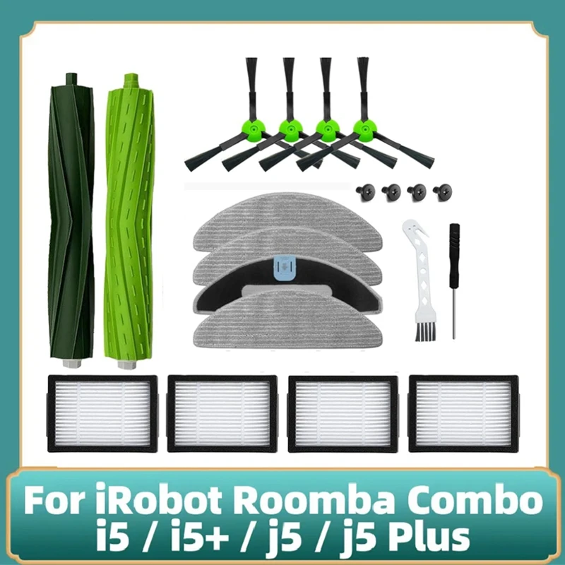 

Набор аксессуаров для Irobot Roomba Combo I5, I5 +, J5, J5 +, двойные многоповерхностные резиновые щетки, фильтры, накладки для швабры, боковые щетки